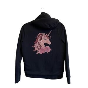 Place XXL long sleeve hoodie rose unicorn glitter black cute goth
